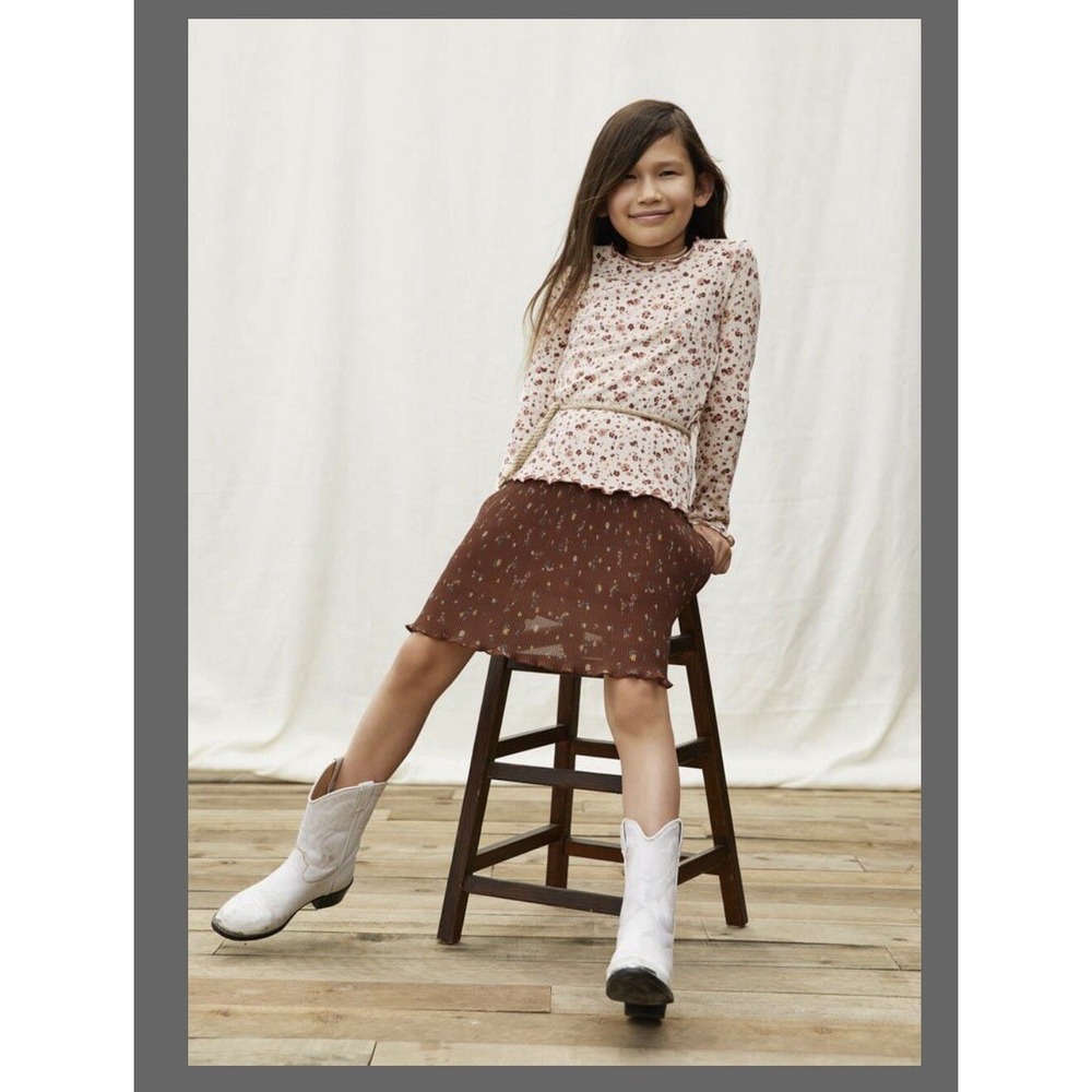 NWT Matilda Jane Brown Pleated Ditsy Print Skirt, Girls Size 4
